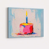 Colourful Birthday Cake Single Candle Textured Celebration Canvas Wall Art Print Decor Picture Ready to Hang