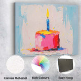 Colourful Birthday Cake Single Candle Textured Celebration Canvas Wall Art Print Decor Picture Ready to Hang
