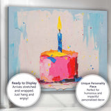 Colourful Birthday Cake Single Candle Textured Celebration Canvas Wall Art Print Decor Picture Ready to Hang