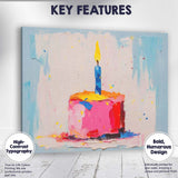 Colourful Birthday Cake Single Candle Textured Celebration Canvas Wall Art Print Decor Picture Ready to Hang