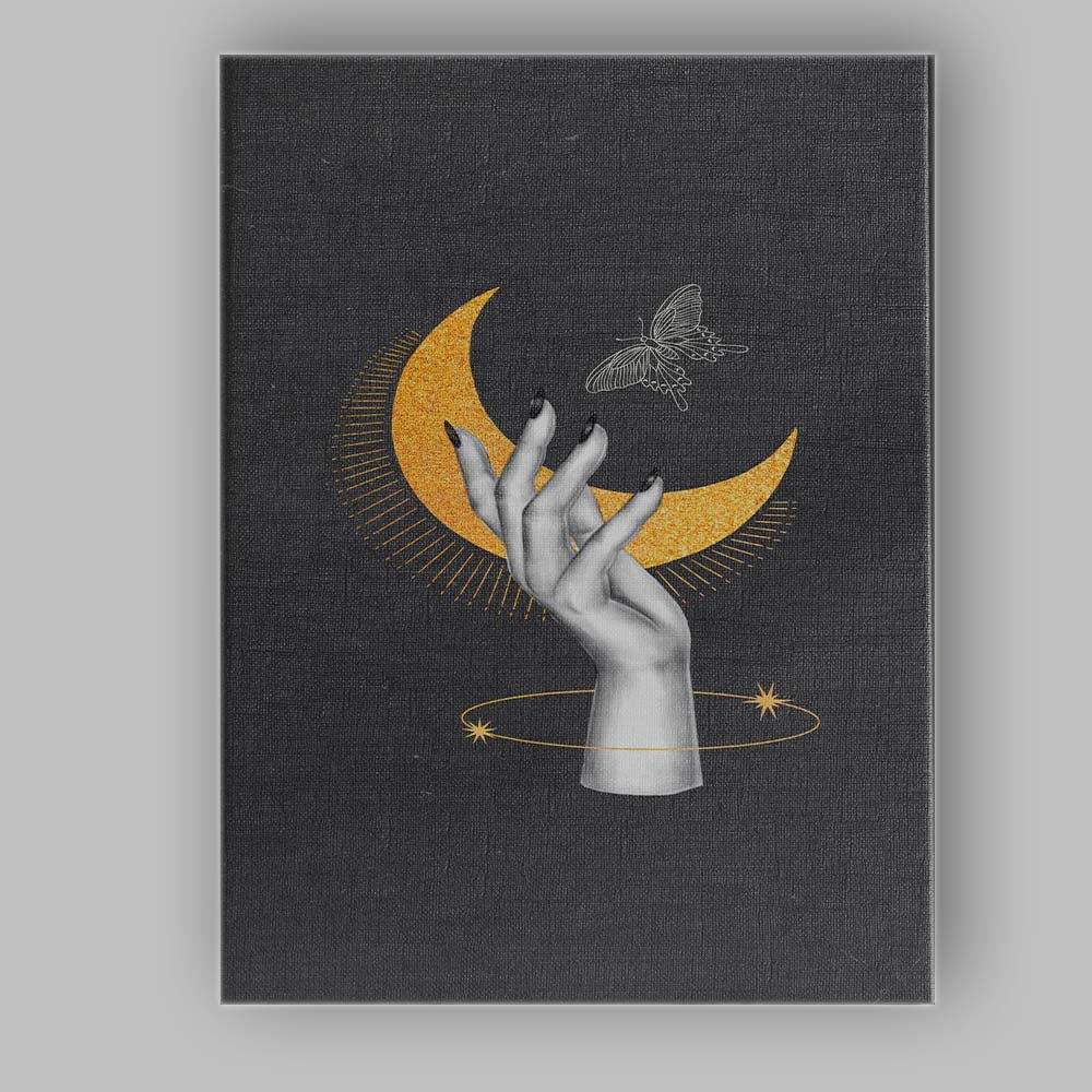 Mystical Golden Crescent Moon Butterfly Hand Celestial Canvas Wall Art Print Decor Picture Ready to Hang