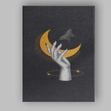Mystical Golden Crescent Moon Butterfly Hand Celestial Canvas Wall Art Print Decor Picture Ready to Hang
