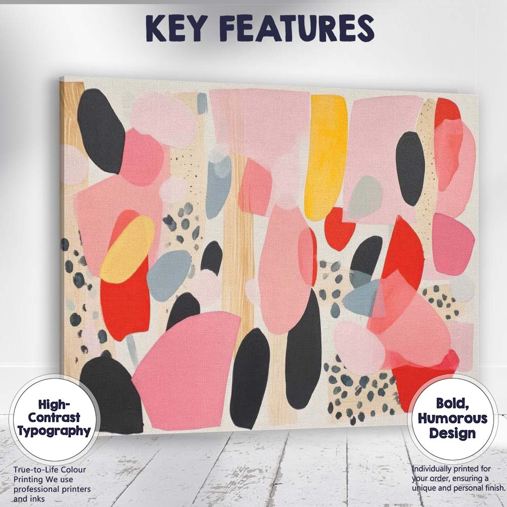 Abstract Pink Red Black Organic Shapes Contemporary Canvas Wall Art Print Decor Picture Ready to Hang
