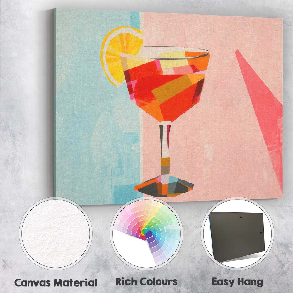 Modern Colour Block Cocktail Glass Citrus Illustration Canvas Wall Art Print Decor Picture Ready to Hang