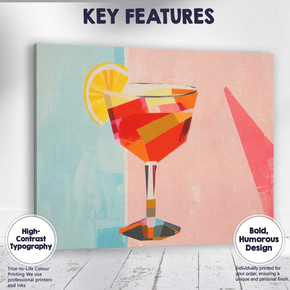 Modern Colour Block Cocktail Glass Citrus Illustration Canvas Wall Art Print Decor Picture Ready to Hang