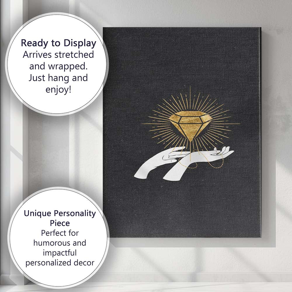 Mystical Golden Diamond Celestial Hands Minimalist Illustration Canvas Wall Art Print Decor Picture Ready to Hang