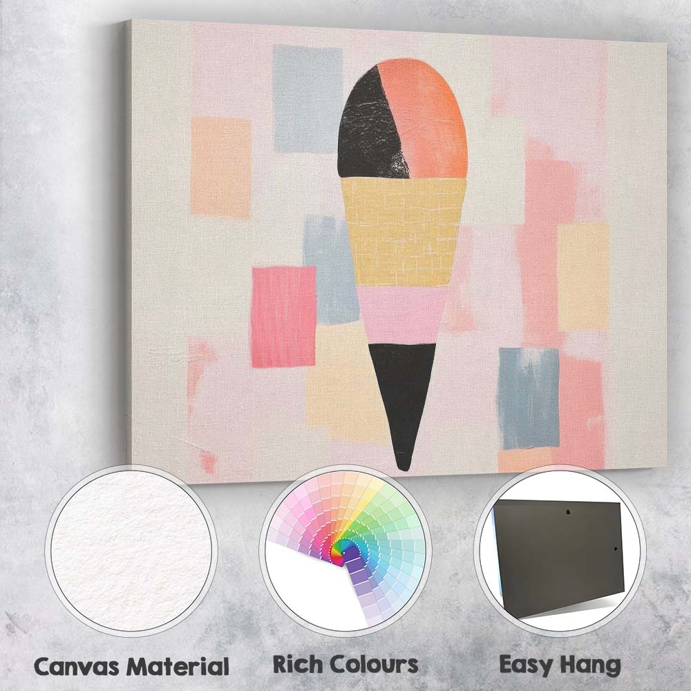 Abstract Pastel Geometric Ice Cream Cone Modern Minimalist Canvas Wall Art Print Decor Picture Ready to Hang
