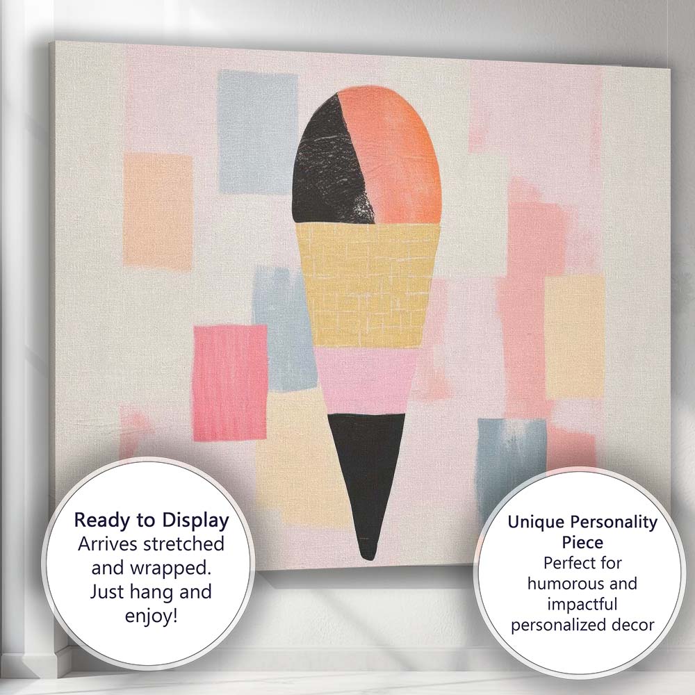 Abstract Pastel Geometric Ice Cream Cone Modern Minimalist Canvas Wall Art Print Decor Picture Ready to Hang