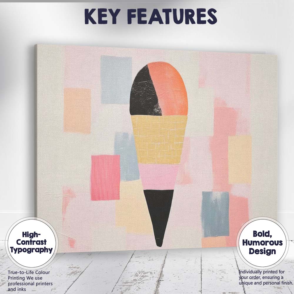 Abstract Pastel Geometric Ice Cream Cone Modern Minimalist Canvas Wall Art Print Decor Picture Ready to Hang