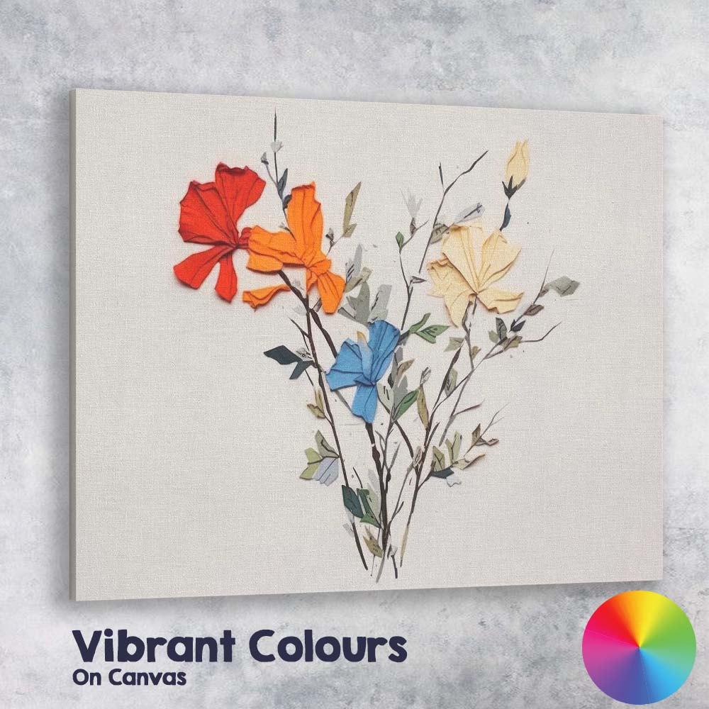 Colourful Botanical Paper Cut Wildflower Bouquet Contemporary Canvas Wall Art Print Decor Picture Ready to Hang