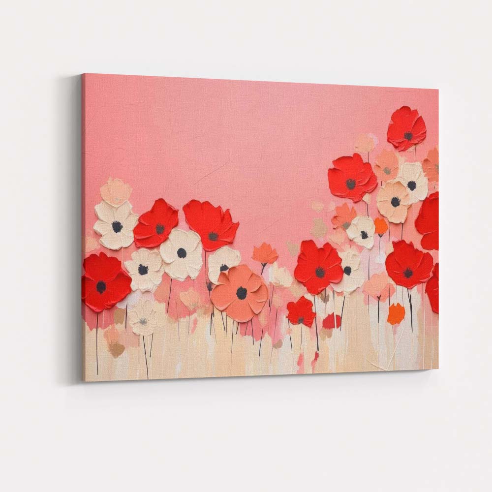 Red White Poppy Flower Garden Contemporary Floral Canvas Wall Art Print Decor Picture Ready to Hang