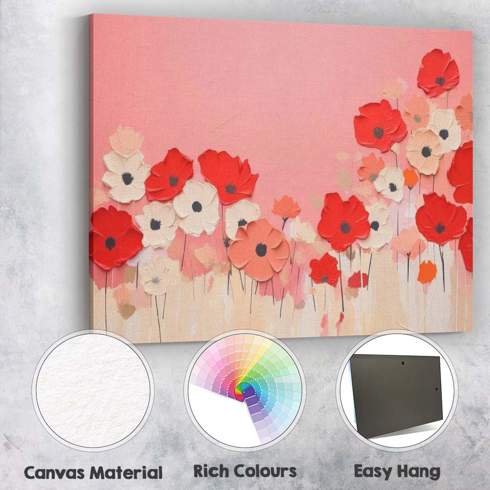 Red White Poppy Flower Garden Contemporary Floral Canvas Wall Art Print Decor Picture Ready to Hang