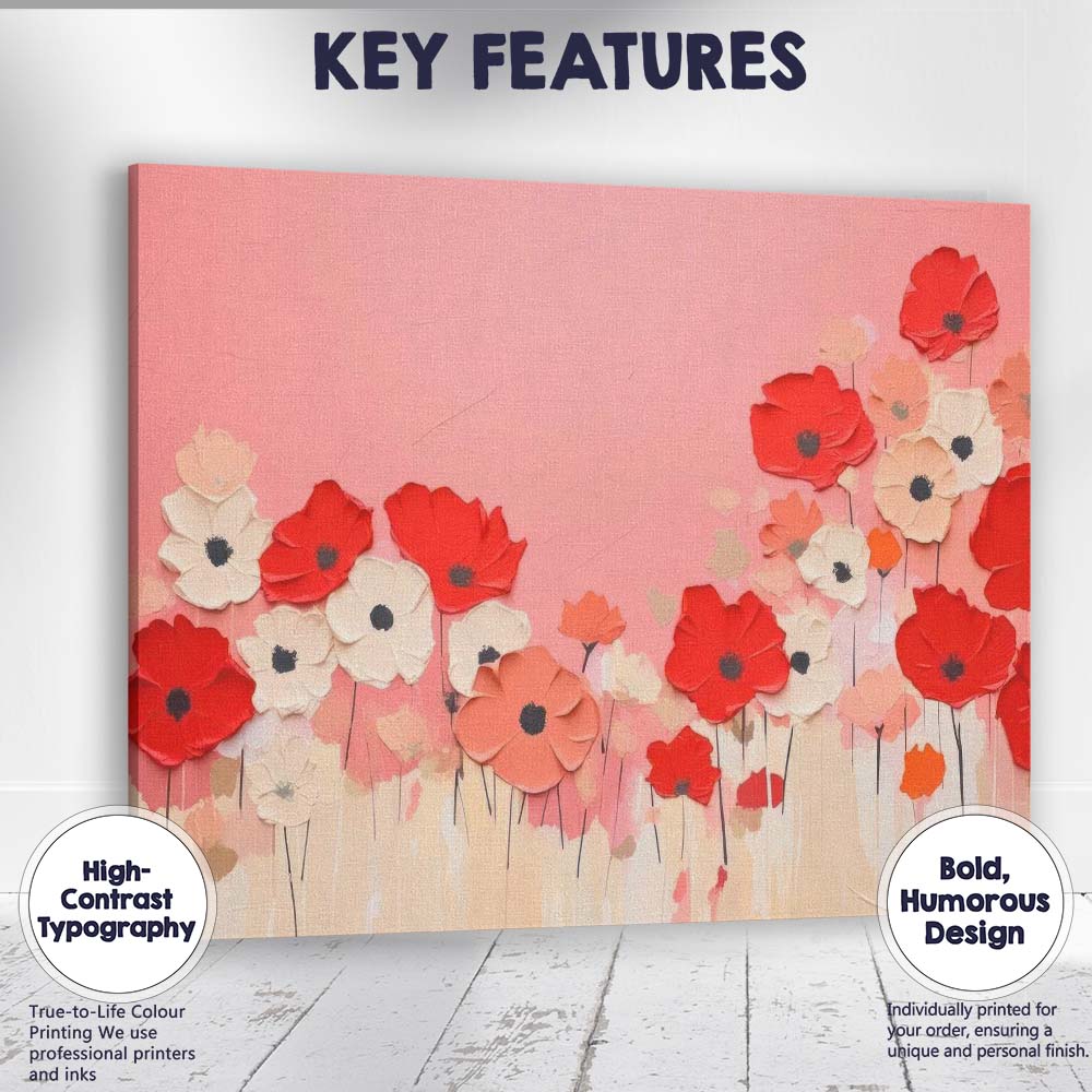 Red White Poppy Flower Garden Contemporary Floral Canvas Wall Art Print Decor Picture Ready to Hang