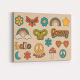 Retro Groovy Hippie Icons Rainbow Butterfly Peace Symbol Canvas Wall Art Print Decor Picture Ready to Hang