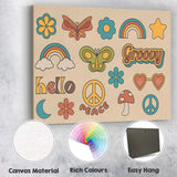 Retro Groovy Hippie Icons Rainbow Butterfly Peace Symbol Canvas Wall Art Print Decor Picture Ready to Hang