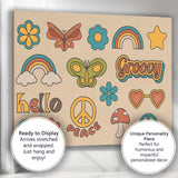 Retro Groovy Hippie Icons Rainbow Butterfly Peace Symbol Canvas Wall Art Print Decor Picture Ready to Hang