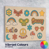 Retro Groovy Hippie Icons Rainbow Butterfly Peace Symbol Canvas Wall Art Print Decor Picture Ready to Hang