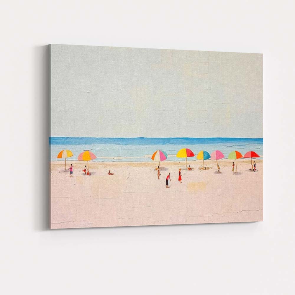 Minimalist Summer Beach Scene Colourful Parasols Coastal Canvas Wall Art Print Decor Picture Ready to Hang