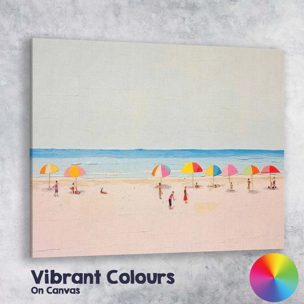 Minimalist Summer Beach Scene Colourful Parasols Coastal Canvas Wall Art Print Decor Picture Ready to Hang