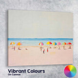Minimalist Summer Beach Scene Colourful Parasols Coastal Canvas Wall Art Print Decor Picture Ready to Hang