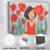 Elegant Woman Among Red Tulips Paper Collage Portrait Canvas Wall Art Print Decor Picture Ready to Hang