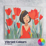 Elegant Woman Among Red Tulips Paper Collage Portrait Canvas Wall Art Print Decor Picture Ready to Hang