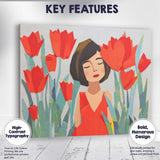Elegant Woman Among Red Tulips Paper Collage Portrait Canvas Wall Art Print Decor Picture Ready to Hang