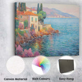 Coastal Mediterranean Villa Ocean View Impressionist Landscape Canvas Wall Art Print Decor Picture Ready to Hang