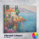 Coastal Mediterranean Villa Ocean View Impressionist Landscape Canvas Wall Art Print Decor Picture Ready to Hang