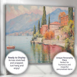 Peaceful Lakeside Italian Village Mountain Reflection Impressionist Canvas Wall Art Print Decor Picture Ready to Hang