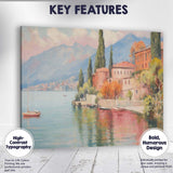 Peaceful Lakeside Italian Village Mountain Reflection Impressionist Canvas Wall Art Print Decor Picture Ready to Hang