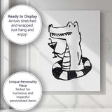 Minimalist Crocodile Cocktail Line Drawing Humorous Illustration Canvas Wall Art Print Decor Picture Ready to Hang