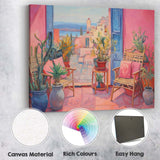 Bohemian Mediterranean Courtyard Interior Pink Blue Door Canvas Wall Art Print Decor Picture Ready to Hang