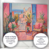 Bohemian Mediterranean Courtyard Interior Pink Blue Door Canvas Wall Art Print Decor Picture Ready to Hang
