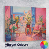 Bohemian Mediterranean Courtyard Interior Pink Blue Door Canvas Wall Art Print Decor Picture Ready to Hang