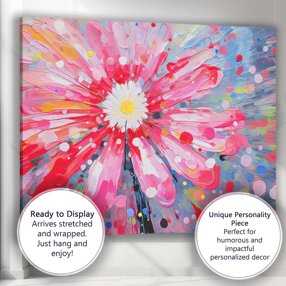 Abstract Pink Daisy Splash Floral Modern Canvas Wall Art Print Decor Picture Ready to Hang