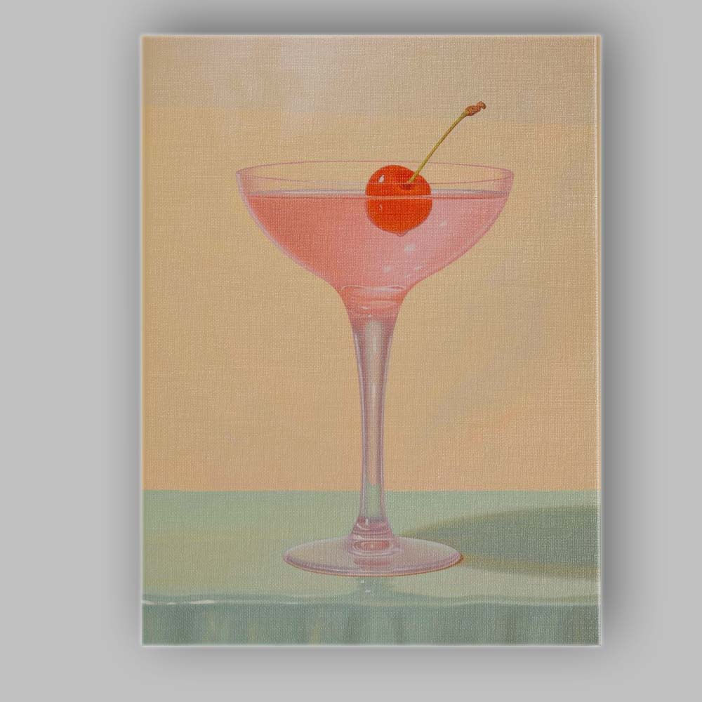 Minimalist Pink Cherry Cocktail Glass Still Life Canvas Wall Art Print Decor Picture Ready to Hang