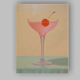 Minimalist Pink Cherry Cocktail Glass Still Life Canvas Wall Art Print Decor Picture Ready to Hang