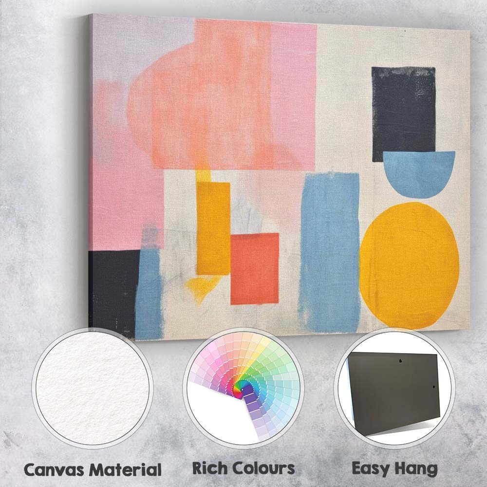 Abstract Pastel Geometric Shapes Mid Century Modern Canvas Wall Art Print Decor Picture Ready to Hang
