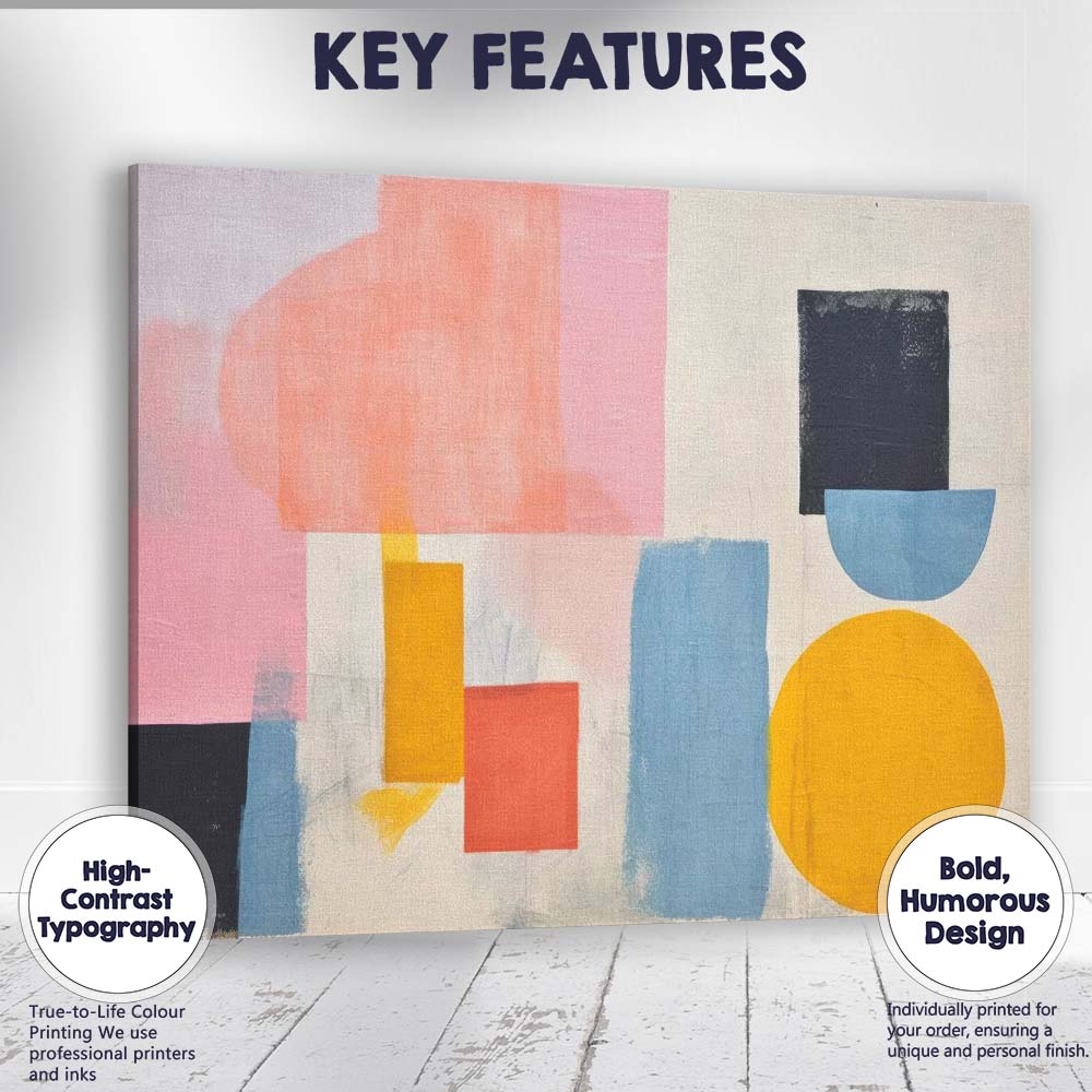 Abstract Pastel Geometric Shapes Mid Century Modern Canvas Wall Art Print Decor Picture Ready to Hang