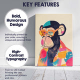 Fashionable Chimpanzee Wearing Colourful Glasses Modern Pop Art Portrait Canvas Wall Art Print Decor Picture Ready to Hang