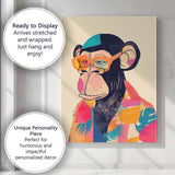 Fashionable Chimpanzee Wearing Colourful Glasses Modern Pop Art Portrait Canvas Wall Art Print Decor Picture Ready to Hang