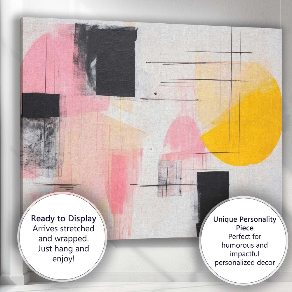 Abstract Pink Yellow Black Geometric Contemporary Canvas Wall Art Print Decor Picture Ready to Hang