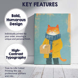 Cute Ginger Cat Holding Parcel Whimsical Delivery Animal Illustration Canvas Wall Art Print Decor Picture Ready to Hang
