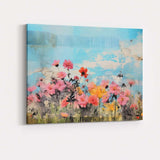 Dreamy Wildflower Meadow Blue Sky Mixed Media Canvas Wall Art Print Decor Picture Ready to Hang