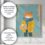 Cute Ginger Cat Holding Parcel Whimsical Delivery Animal Illustration Canvas Wall Art Print Decor Picture Ready to Hang