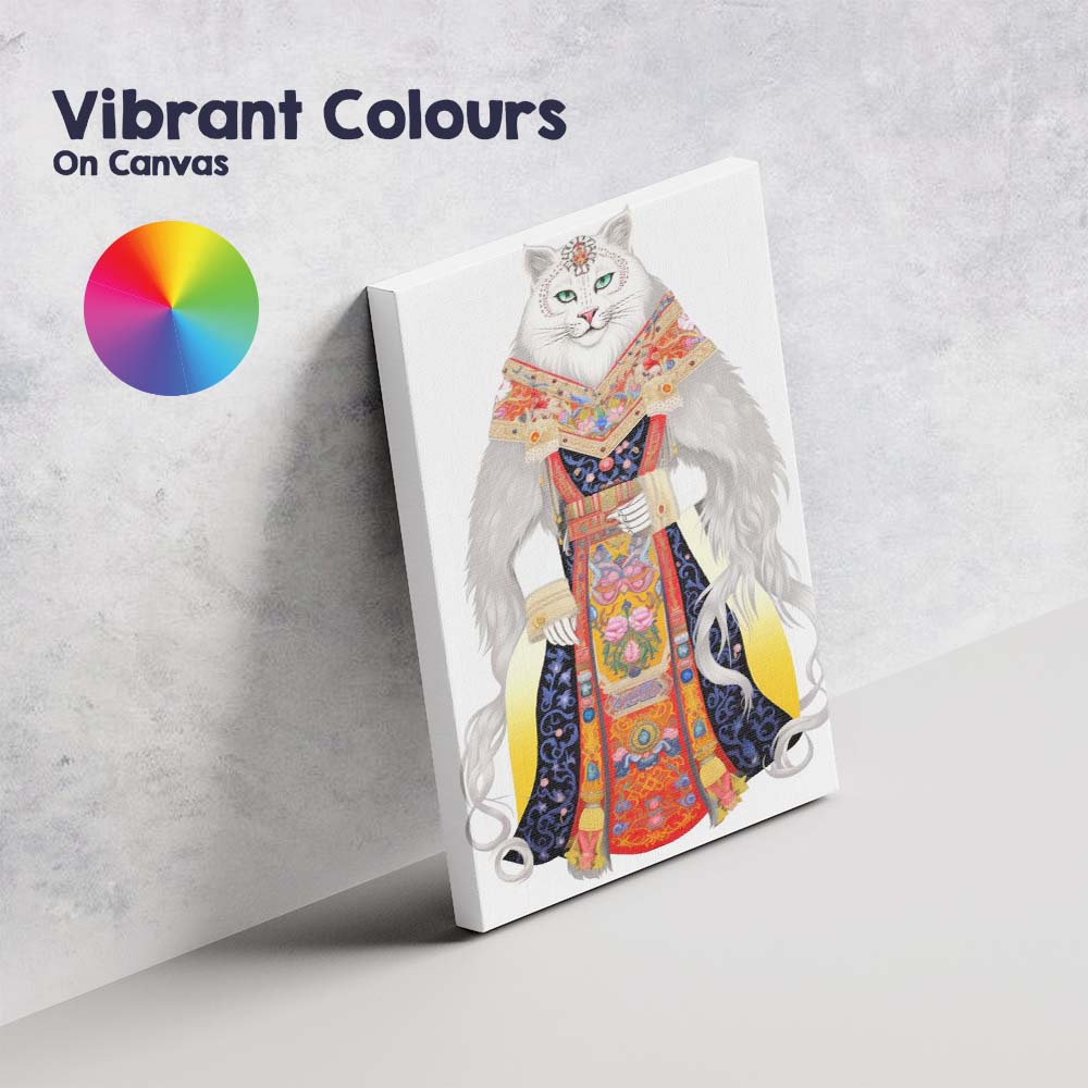 Regal White Cat Royal Portrait Ornate Traditional Costume Canvas Wall Art Print Decor Picture Ready to Hang