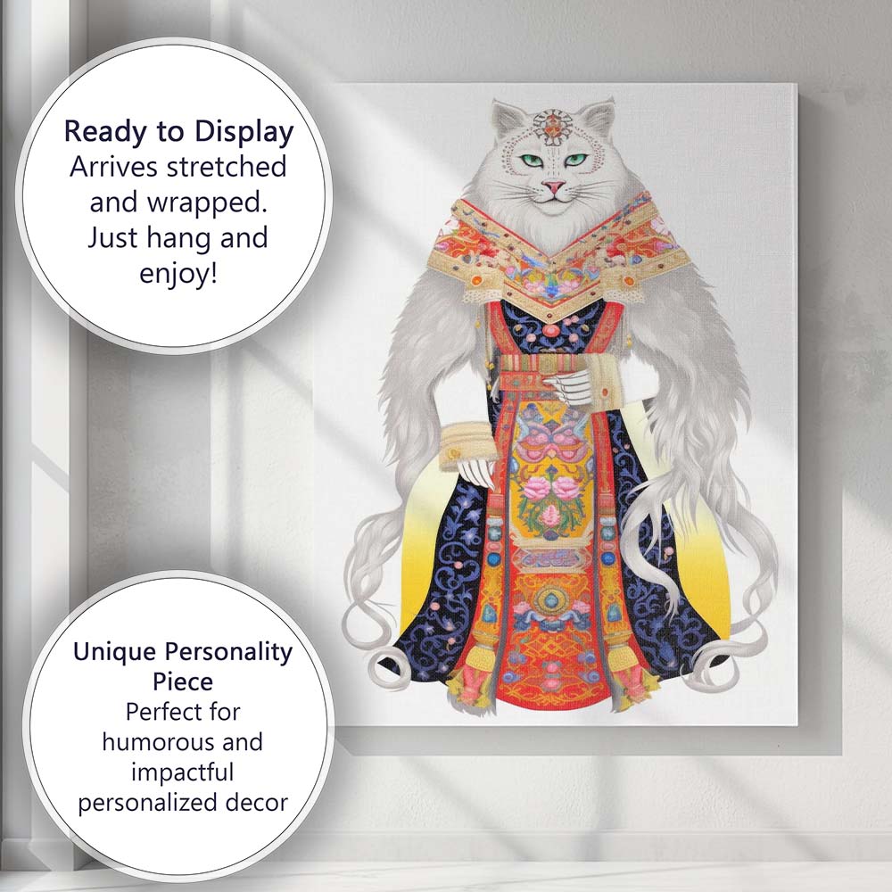 Regal White Cat Royal Portrait Ornate Traditional Costume Canvas Wall Art Print Decor Picture Ready to Hang