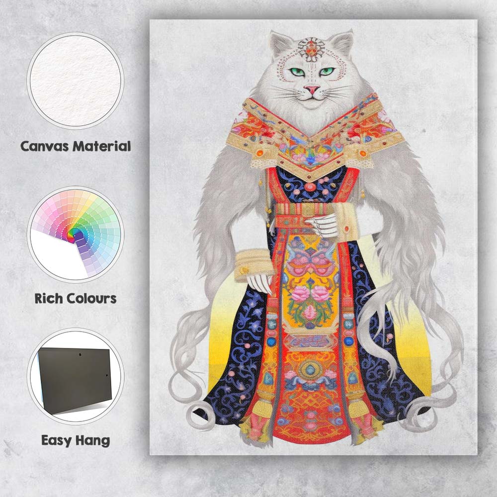 Regal White Cat Royal Portrait Ornate Traditional Costume Canvas Wall Art Print Decor Picture Ready to Hang