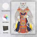 Regal White Cat Royal Portrait Ornate Traditional Costume Canvas Wall Art Print Decor Picture Ready to Hang